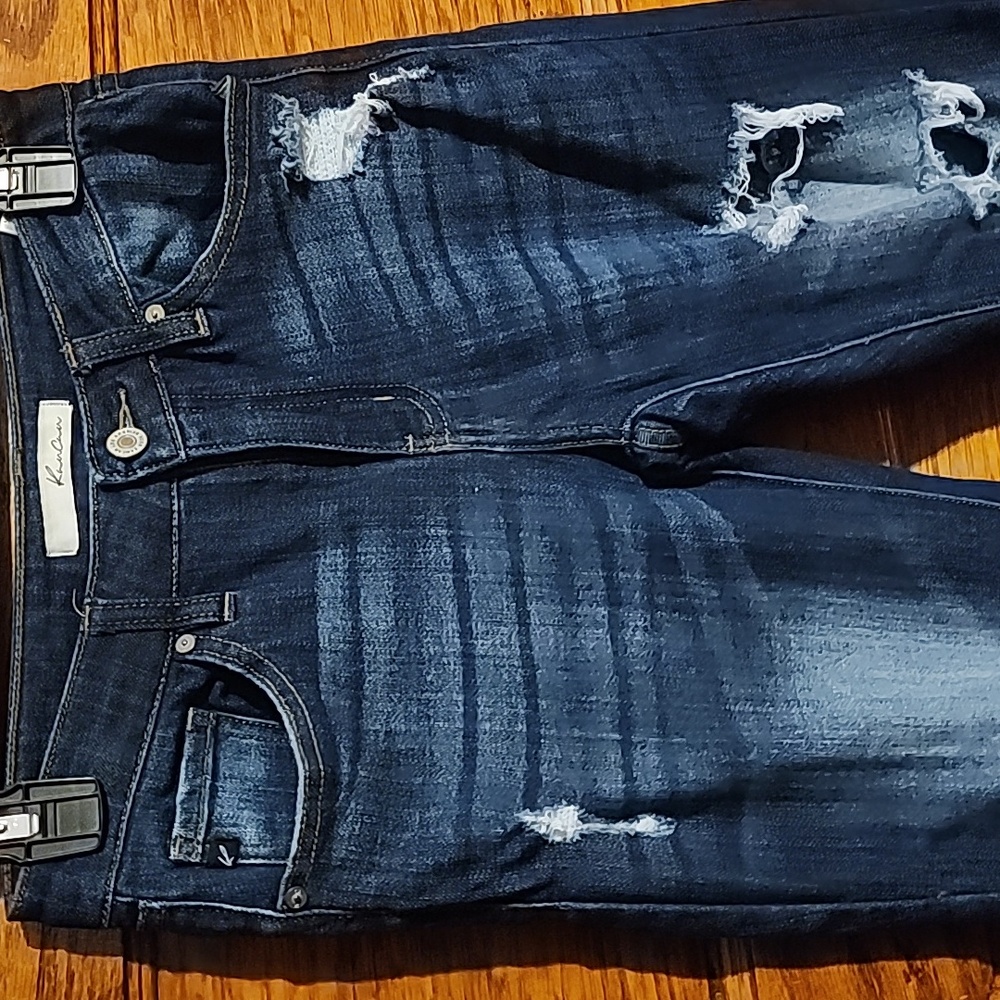 Women's Distressed Skinny Jeans - Dark Blue - Picture 2 of 10
